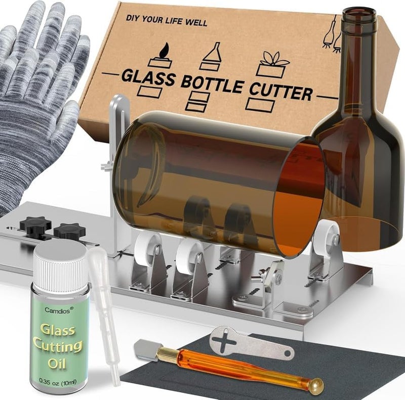 Camdios Glass Bottle Cutter & Bottle Cutter, Upgraded Glass Cutter for Bottles with Glass Cutting Oil, Glass Cutting Kit for Wine, Beer, Liquor, Whiskey, Alcohol, Champagne, Bottle Cutter for Round Bottles - Image 1